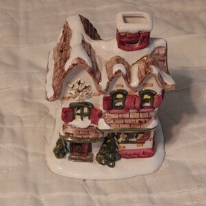 Ceramic Christmas House Candle Holder Unmarked